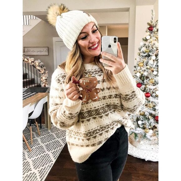 Women\'s White Winter Warm Knitted Beanie Faux Fur Pom Knit Skull Style Hat Cap main image 4